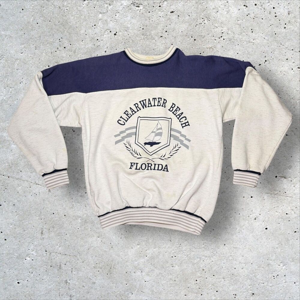 Vtg 90s Clearwater Beach FL Crewneck Sweatshirt Medium Tourist Fleece